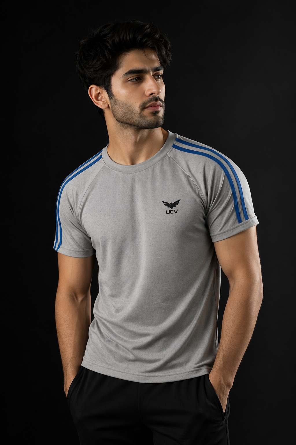 Grey T-Shirt – Textured Knitted Mesh Polyester
