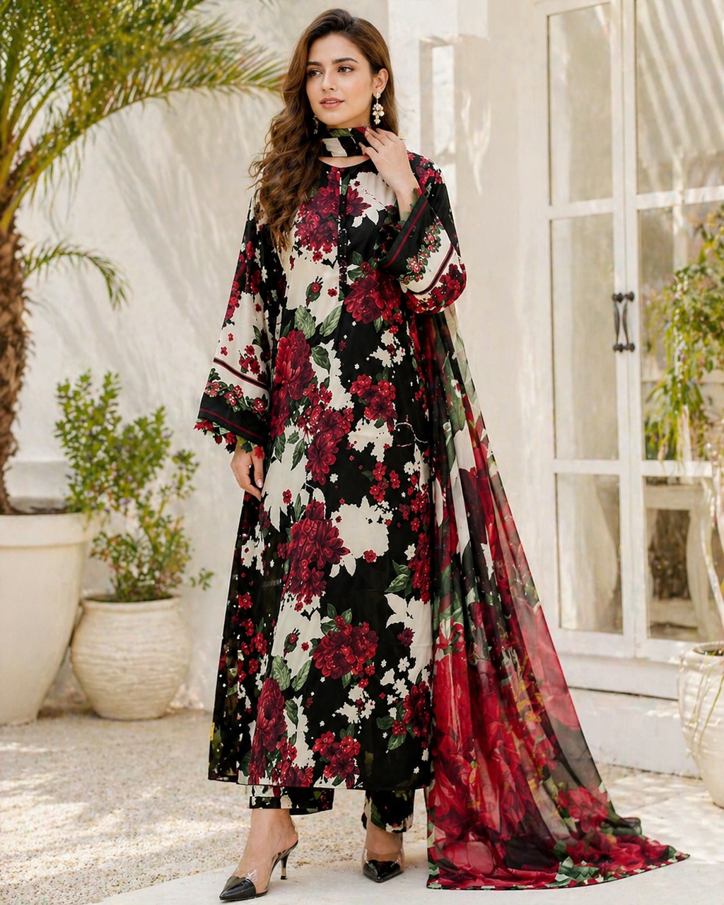 Unstitched Women Dress Linen 100% Quality Winter Fashion Trendy New Arrival Printed 3pc Dress For Women
