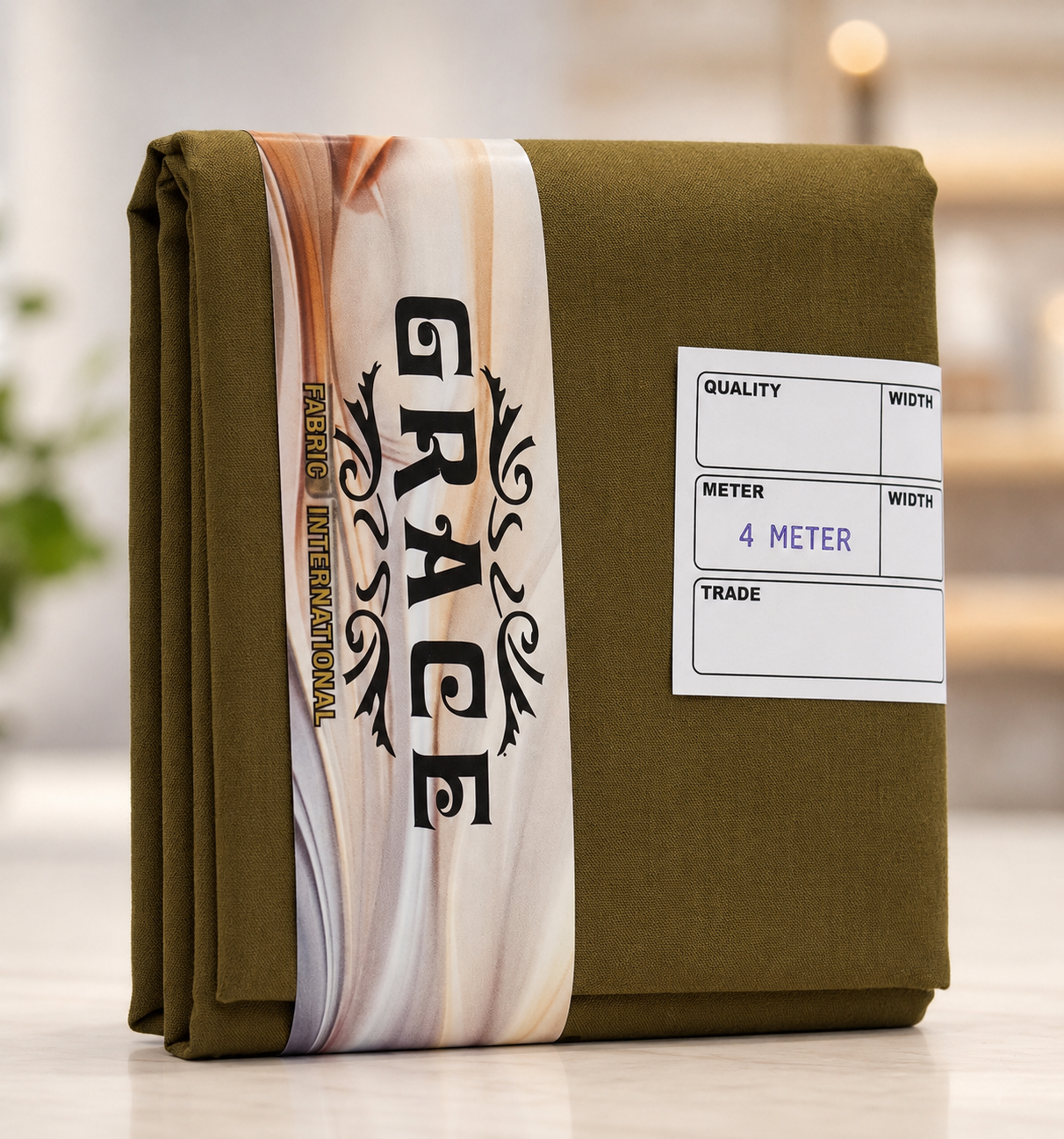 Grace Premium Wash and Wear Unstitched Suit Fabric Olive Brown 4 Meter