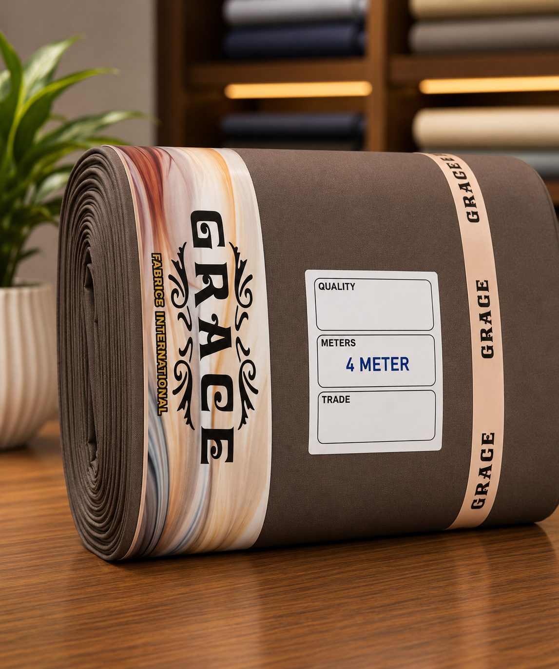 Grace Premium Wash and Wear Unstitched Suit Fabric Ash Brown 4 Meter