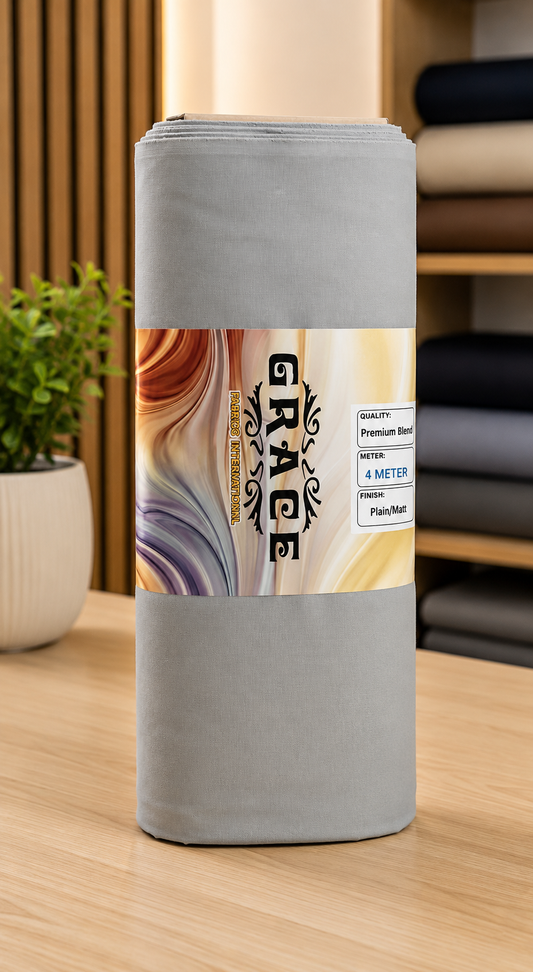 Grace Premium Wash and Wear Unstitched Suit Fabric Silver Grey 4 Meter