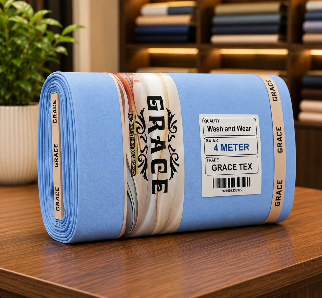Grace Premium Wash and Wear Unstitched Suit Fabric Sky Blue Premium 4 Meter