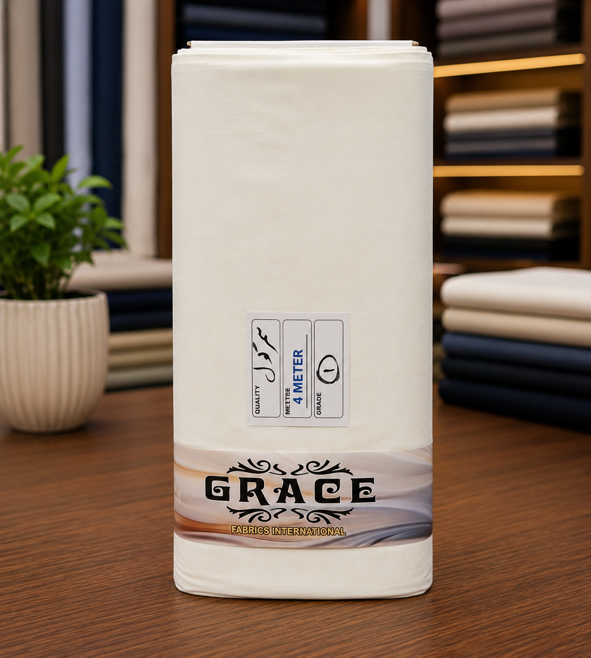 Grace Premium Wash and Wear Unstitched Suit Fabric Off White 4 Meter