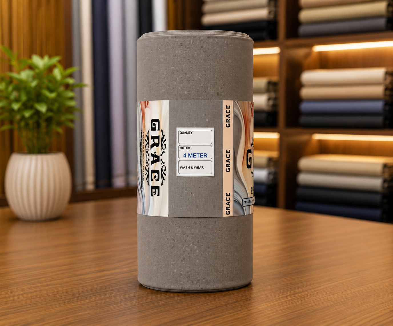 Grace Premium Wash and Wear Unstitched Suit Fabric Stone Grey 4 Meter