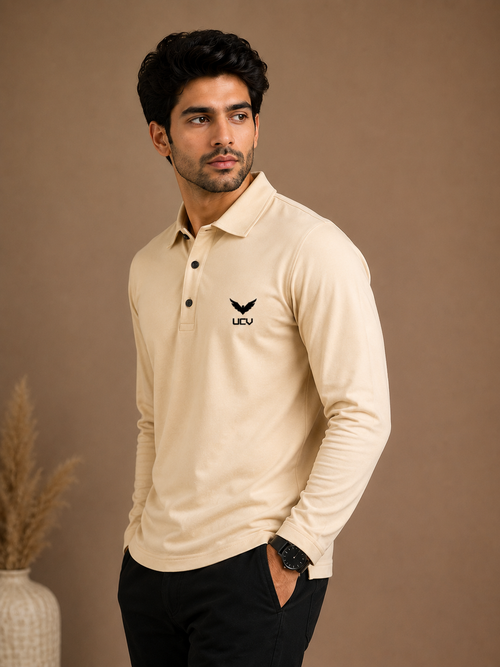 Cream Color Full Sleeve Polo Shirt – Polyester & Spandex Dri Fit