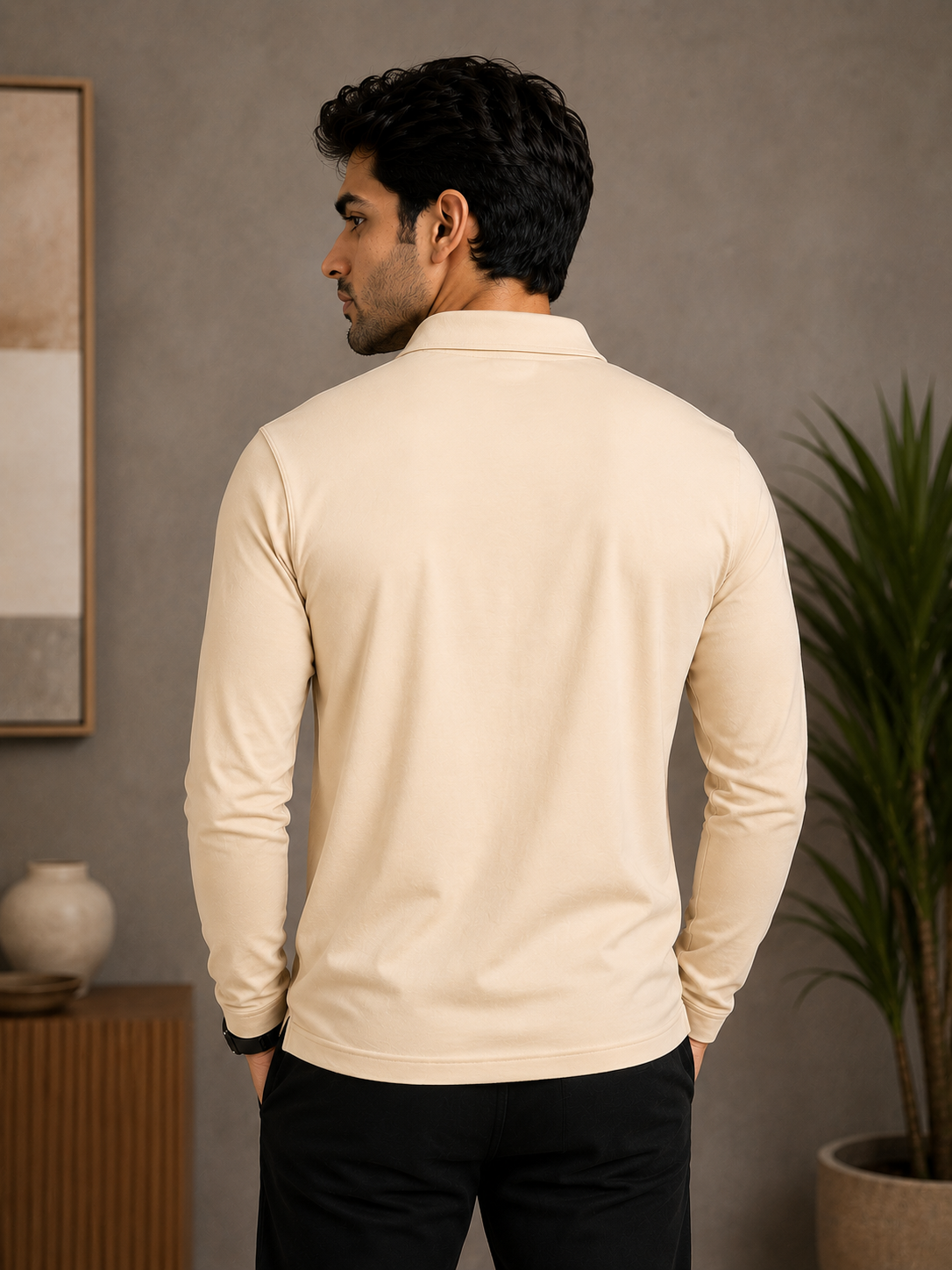 Cream Color Full Sleeve Polo Shirt – Polyester & Spandex Dri Fit