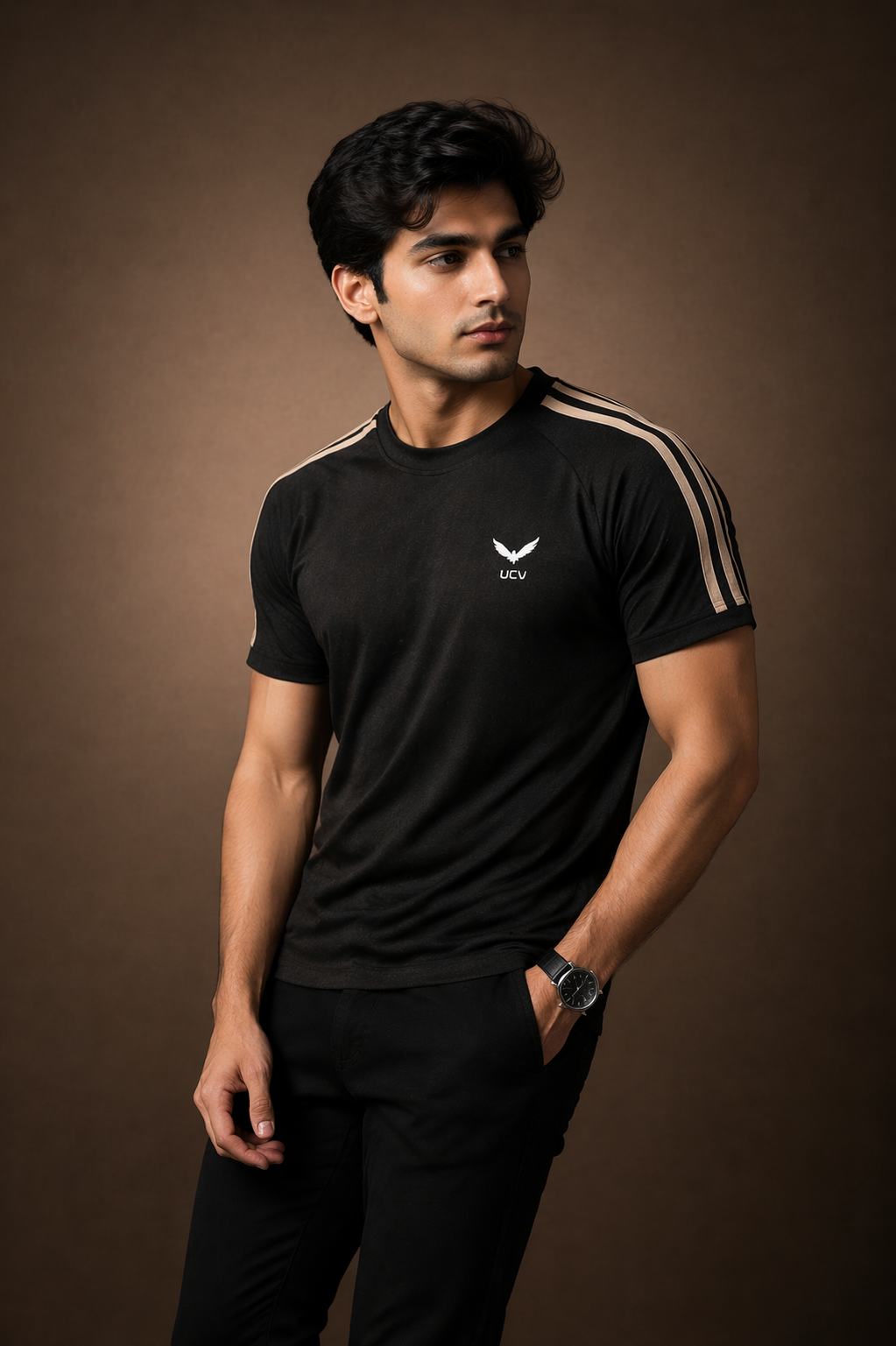 Black T-Shirt – Textured Knitted Mesh Polyester