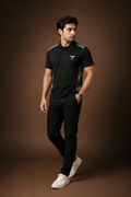 Black & Grey Polo T-Shirt – Textured Knitted Mesh Polyester