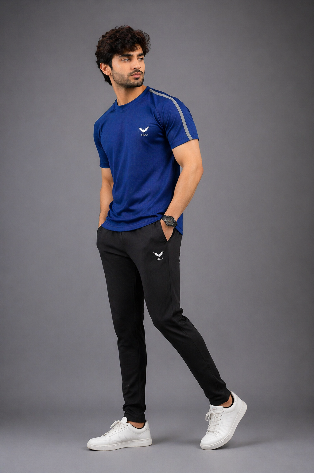 Blue  T-Shirt – Textured Knitted Mesh Polyester