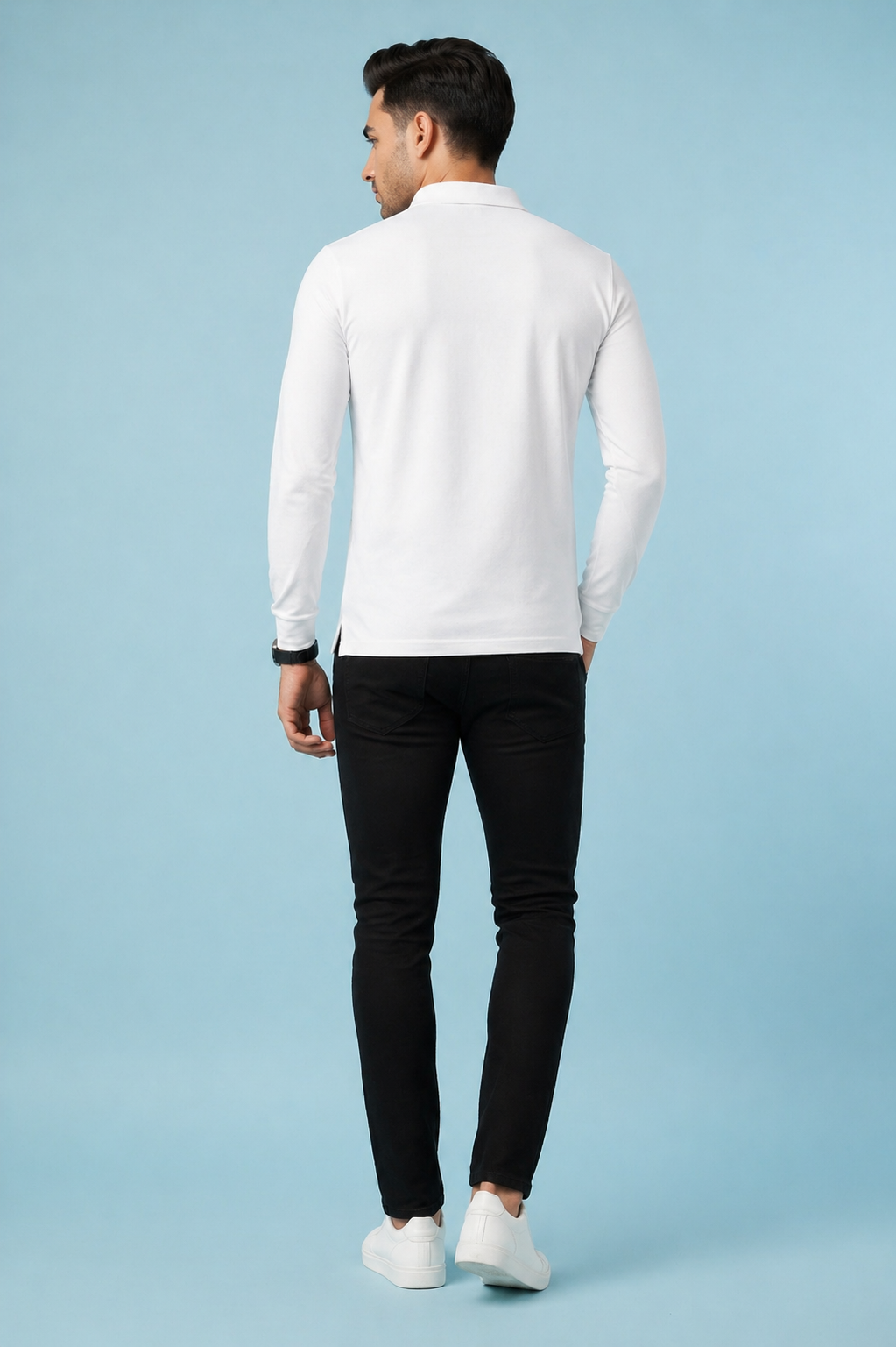 White Full Sleeve Polo Shirt – Polyester & Spandex Dri Fit