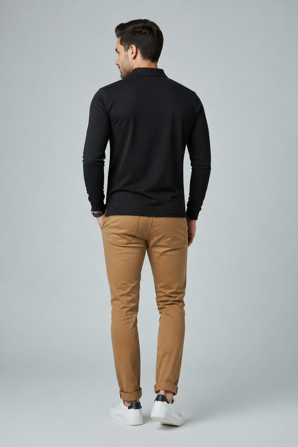 Classic Black Full Sleeve Polo Shirt – Polyester & Spandex Dri Fit