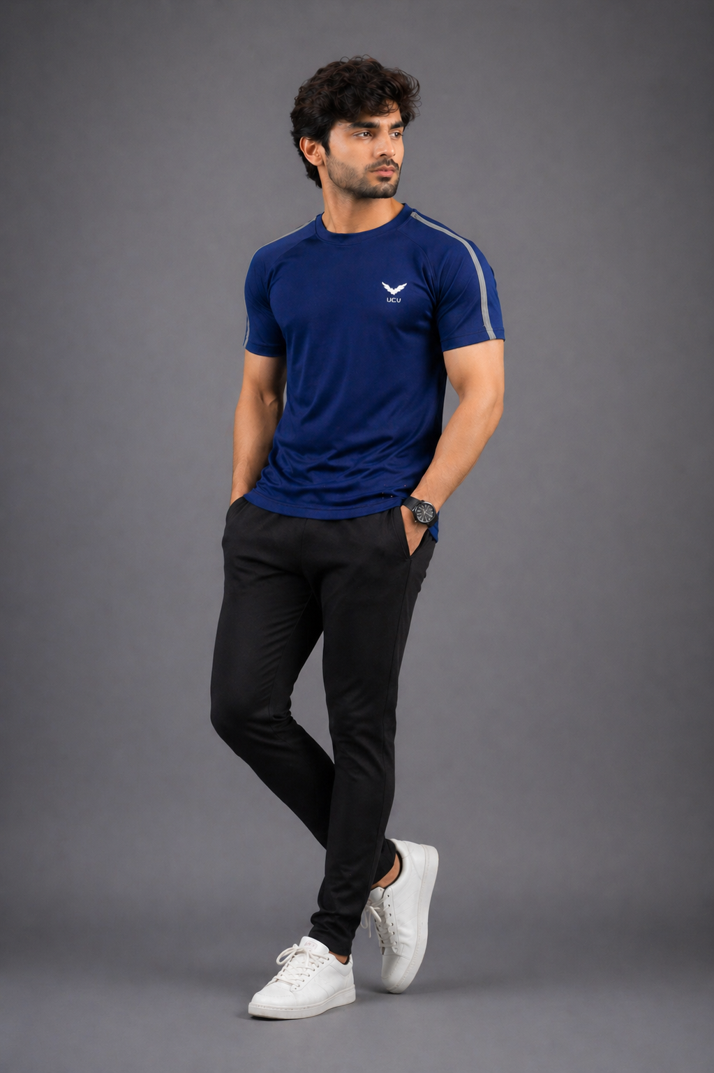 Blue  T-Shirt – Textured Knitted Mesh Polyester