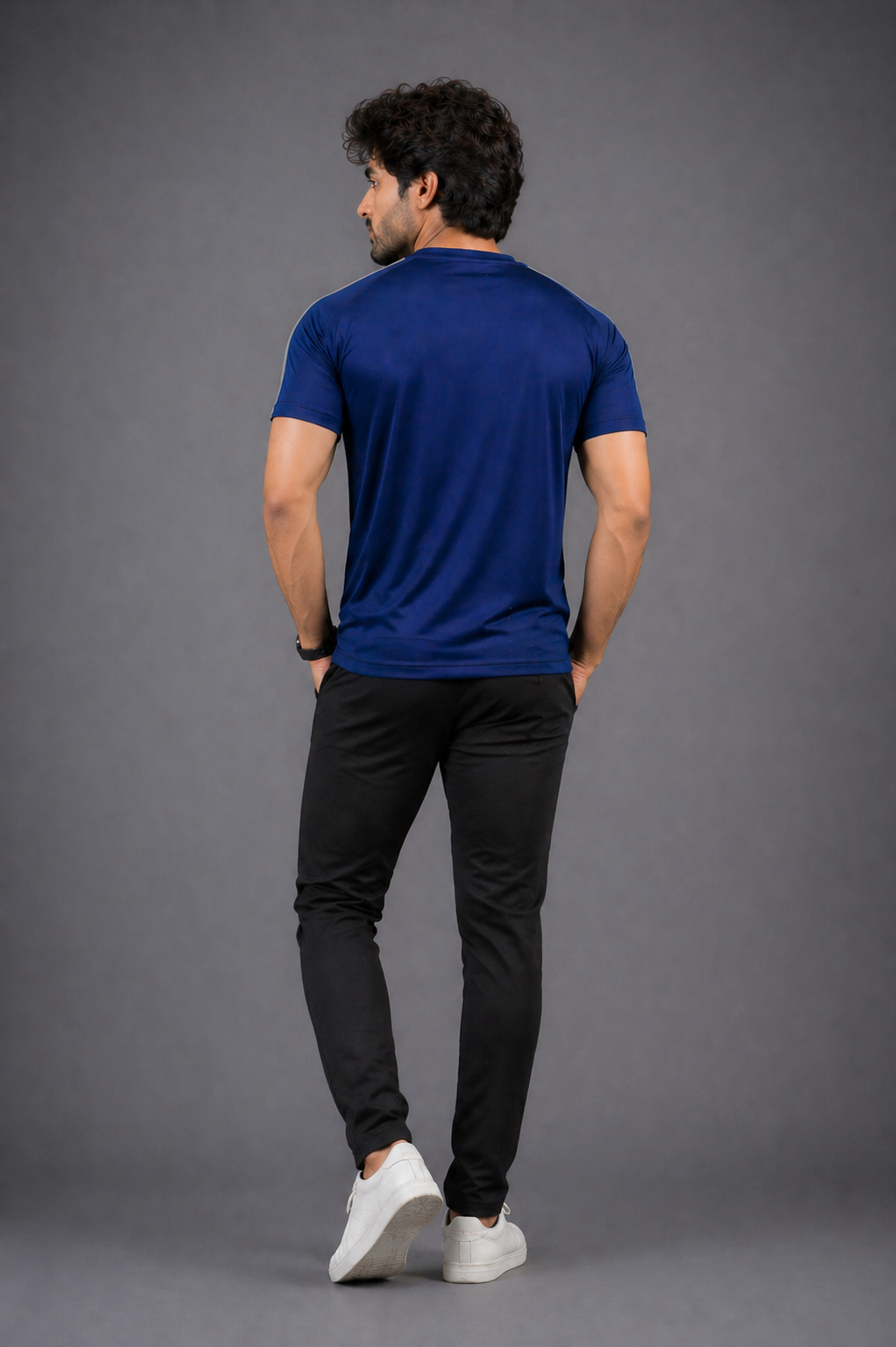 Blue  T-Shirt – Textured Knitted Mesh Polyester