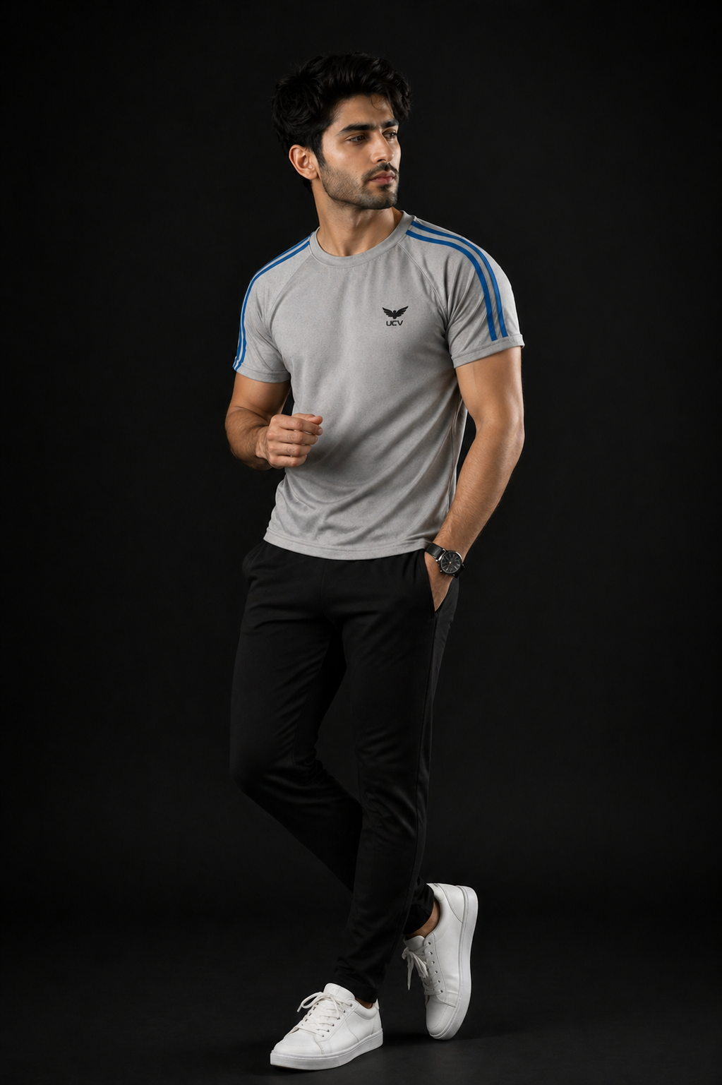 Grey T-Shirt – Textured Knitted Mesh Polyester