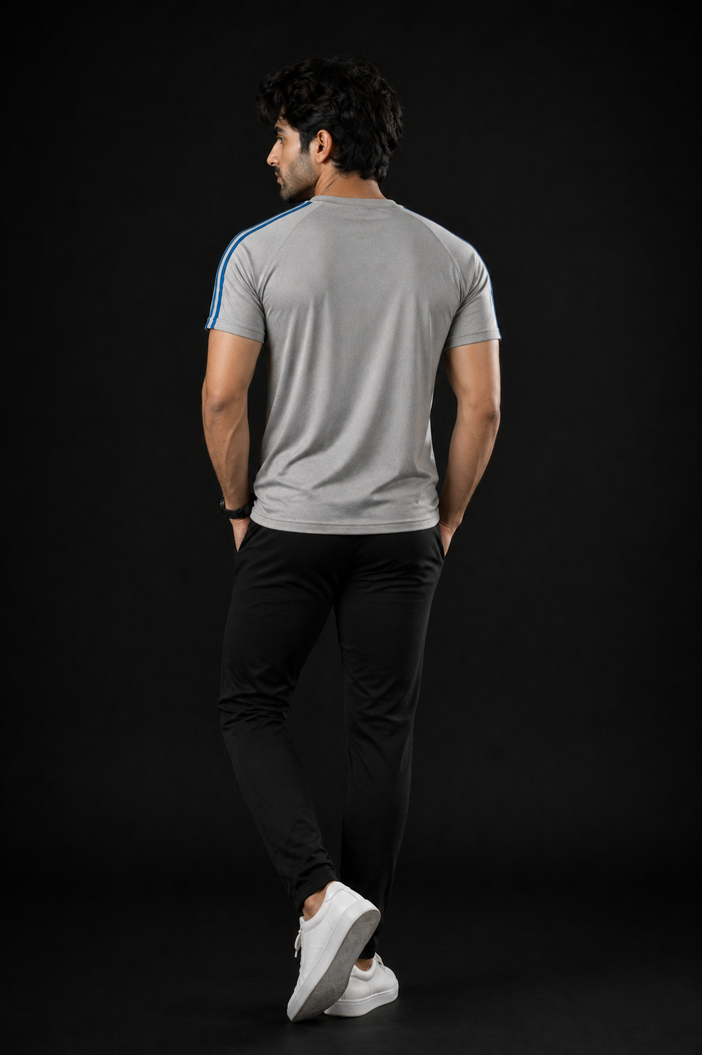 Grey T-Shirt – Textured Knitted Mesh Polyester