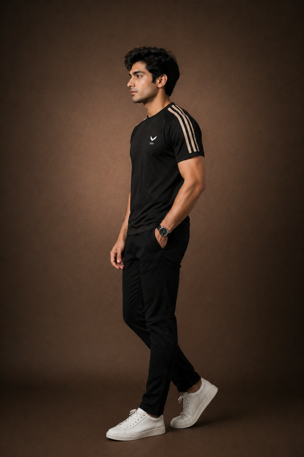 Black T-Shirt – Textured Knitted Mesh Polyester