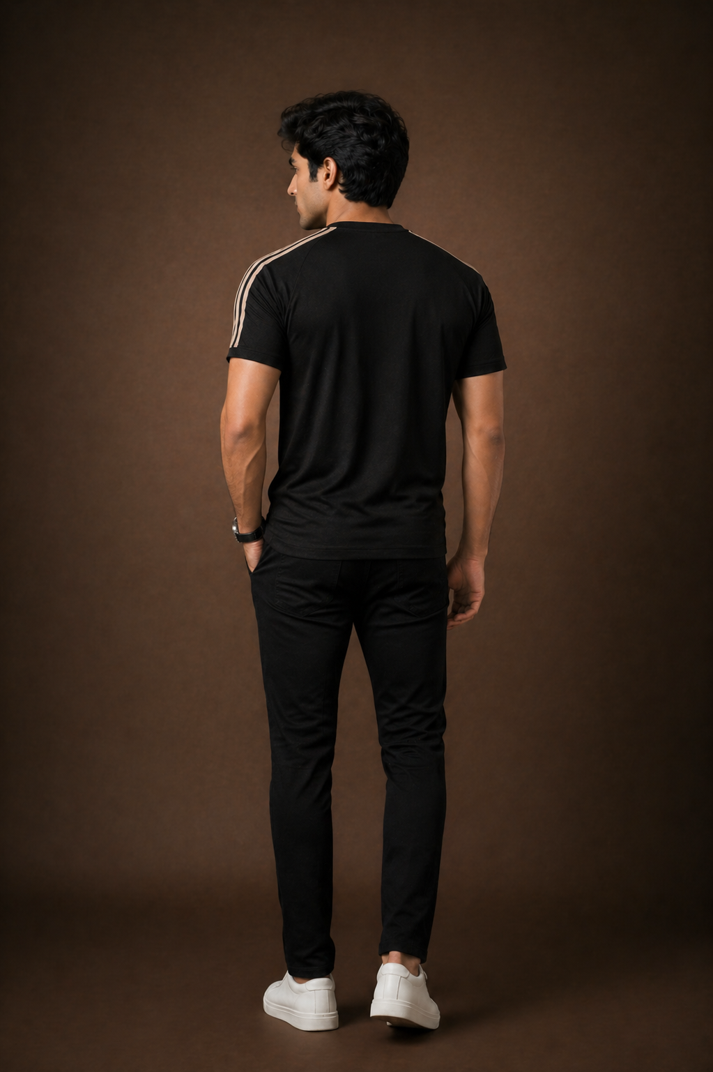 Black T-Shirt – Textured Knitted Mesh Polyester