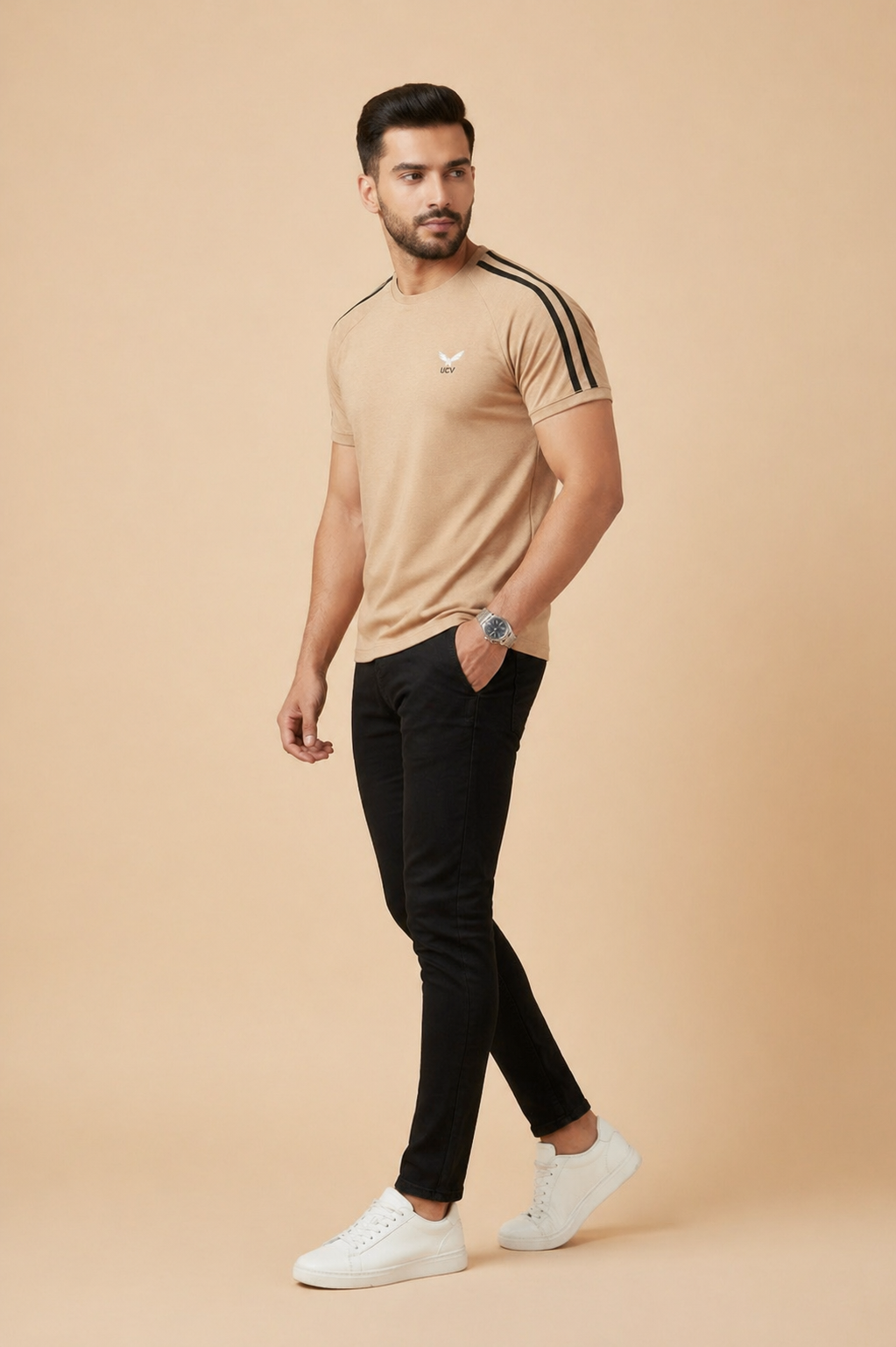 Skin color T-Shirt – Textured Knitted Mesh Polyester Dri Fit