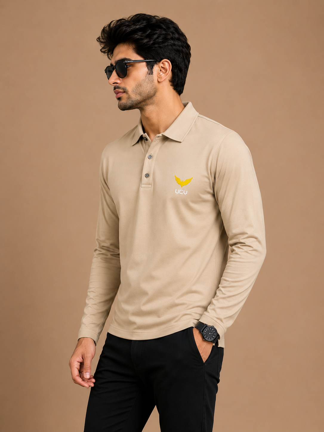 Light Skin Beige Full Sleeve Polo Shirt – Polyester & Spandex Dri Fit