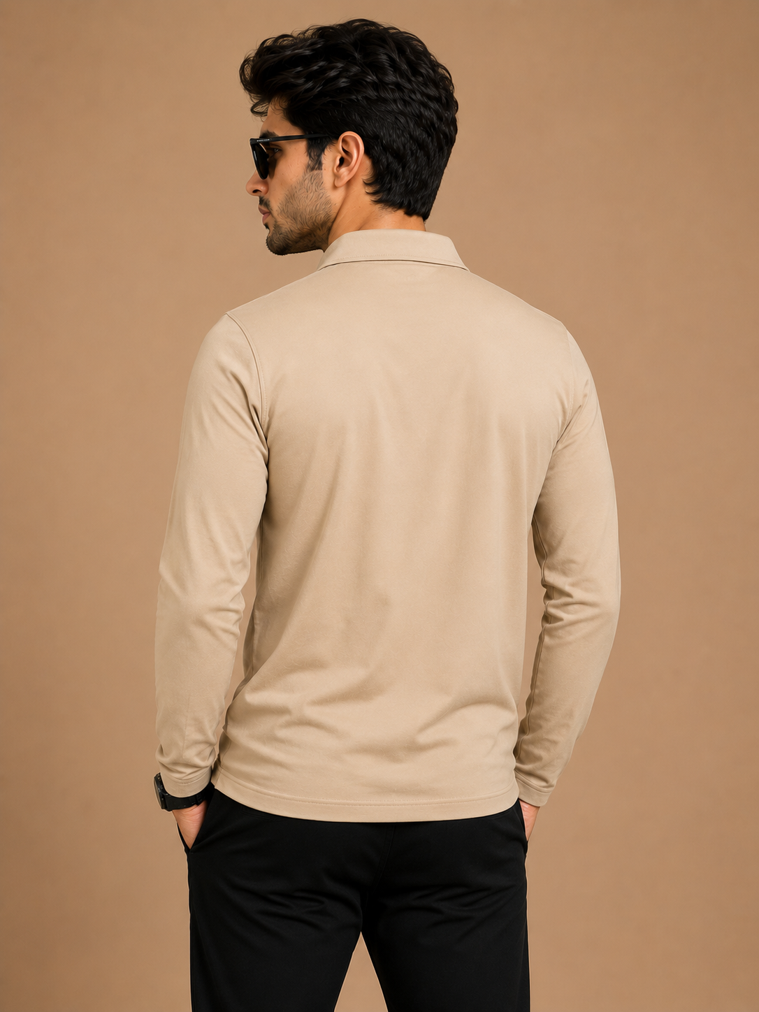Light Skin Beige Full Sleeve Polo Shirt – Polyester & Spandex Dri Fit