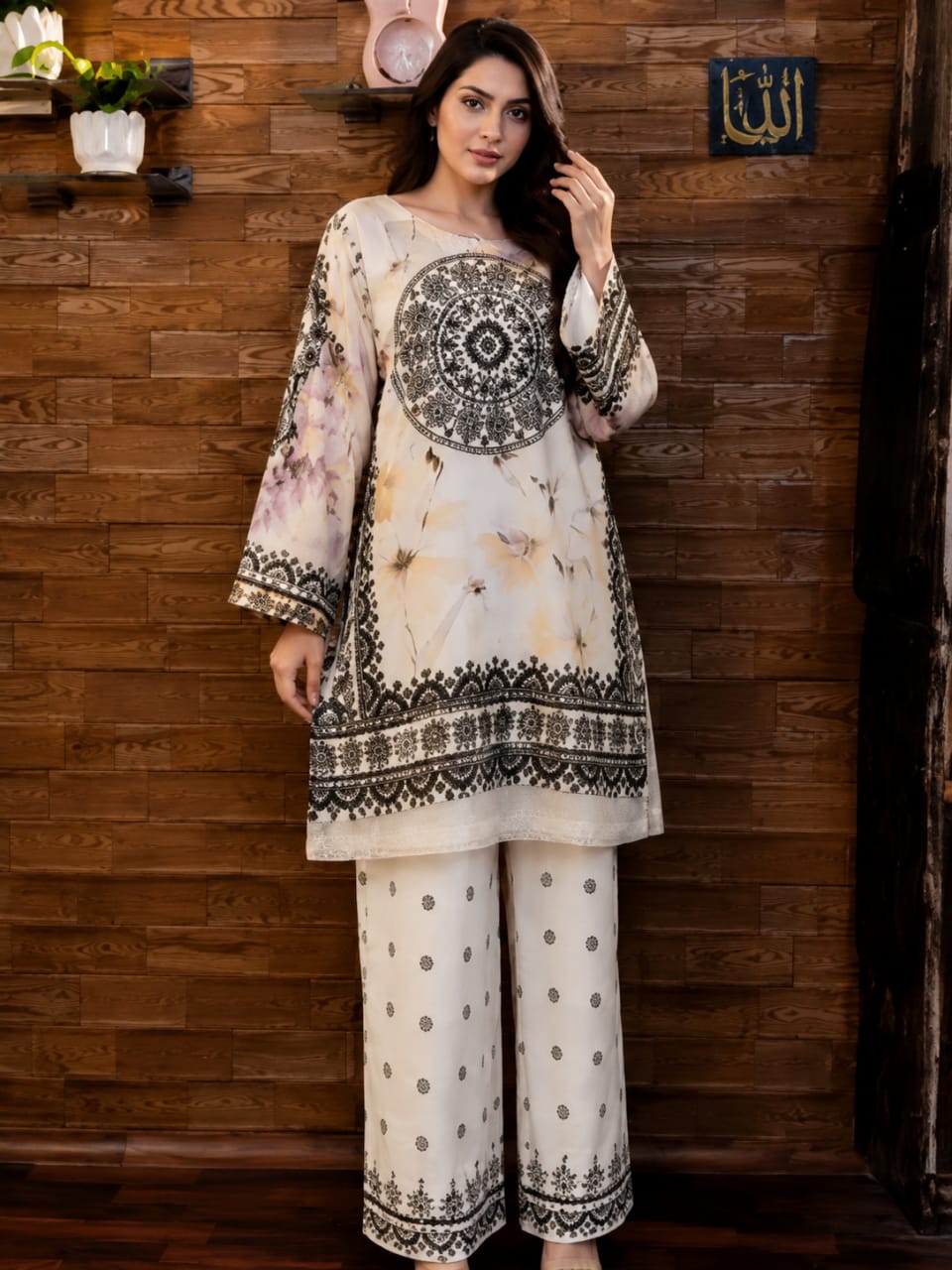 Women's Stitched 2 Piece Printed Lawn Cotton Suit | Ready to Wear Digital Printed Kurti & Straight Trouser | Elegant Pakistani Ladies Dress
