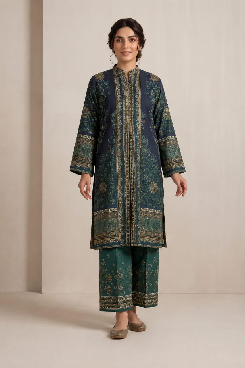 Women's Stitched 2 Piece Digital Printed Lawn Cotton Suit | Ready to Wear Ethnic Kurti & Straight Trouser | Premium Pakistani Ladies Dress