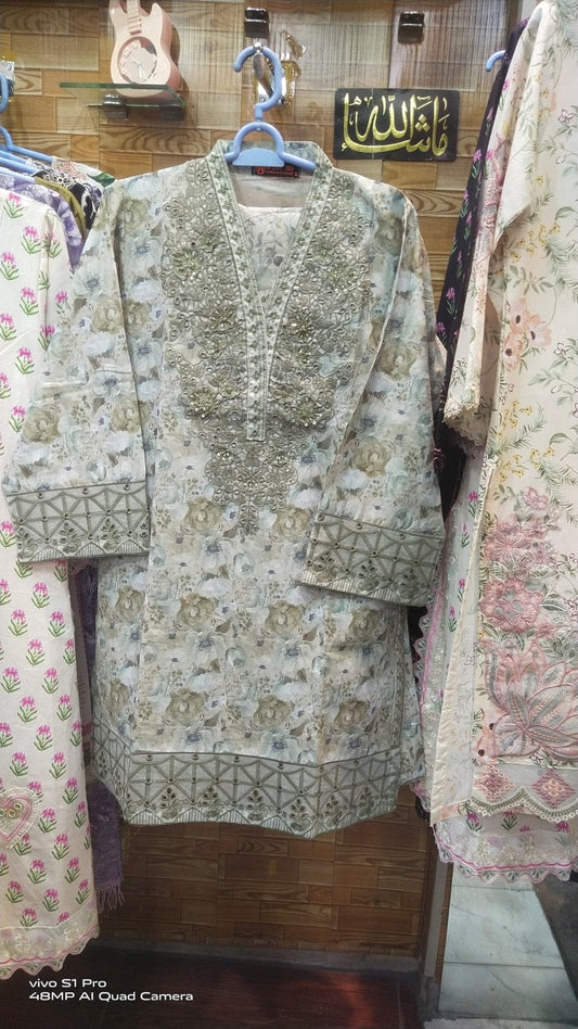 Women's Stitched 3 Piece Lawn Cotton Suit | Ready to Wear Floral Printed Embroidered Kurti, Matching Trouser & Printed Dupatta | Pakistani Ladies Dress
