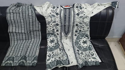 Women's Stitched 2 Piece Lawn Cotton Suit | Ready to Wear Printed Kurti & Matching Printed Trouser | Elegant Pakistani Ladies Dress