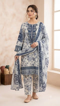 Women's Stitched 3 Piece Lawn Cotton Suit | Ready to Wear Floral Printed Embroidered Kurti, Matching Trouser & Printed Dupatta | Pakistani Ladies Dress